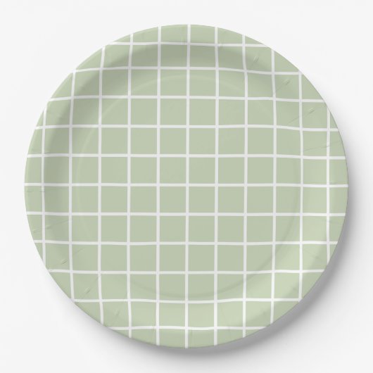 Raster Patroon Pastel Groen Plaid Papieren Bordje (Voorkant)