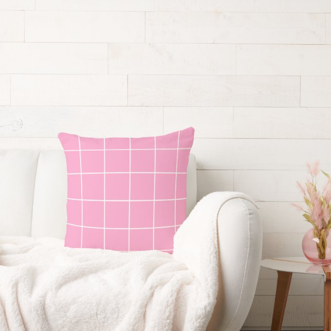 Raster Roze en Wit Kussen (Bank)