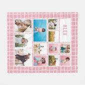 Raster roze wit 12 foto modern minimaal abstract fleece deken (Voorkant (Horizontaal))