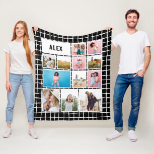 Raster zwart wit 12 foto modern minimaal abstract fleece deken