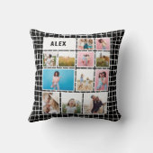 Raster zwart wit 12 foto modern minimaal abstract kussen (Achterkant)