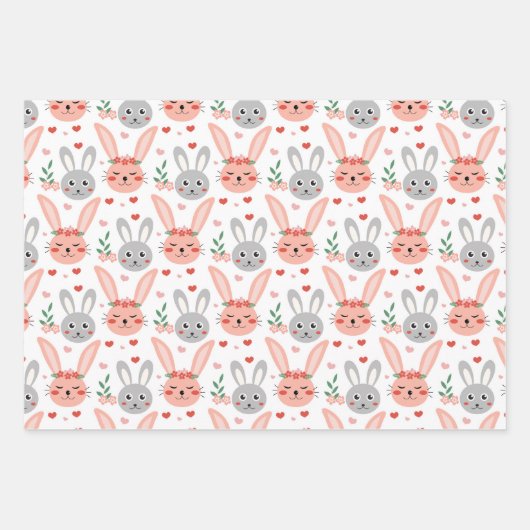 Rasterraket Rabbit Spring Wrapping Paper Set van 3 (Voorkant)