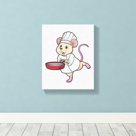 Rat als Cook met pan- en koelingspet Canvas Afdruk (Insitu (Houten vloer))