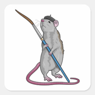 Rat als Schilder met de borstel van de Verf Vierkante Sticker