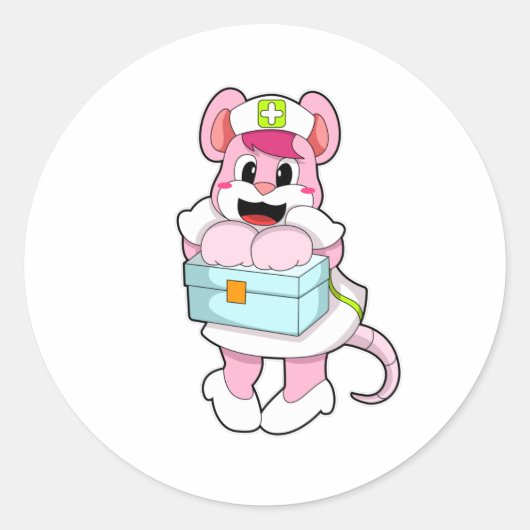 Rat als verpleegster met doos ronde sticker (Voorkant)
