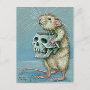 Rat avec carte postale Halloween crâne