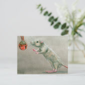 Rat avec carte postale rouge Noël (Debout devant)
