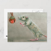 Rat avec carte postale rouge Noël (Devant / Derrière)