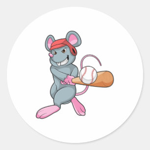 Rat bij honkbal met honkbalknuppel & Helm Ronde Sticker