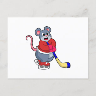Rat bij ijshockey met ijshockeystick briefkaart