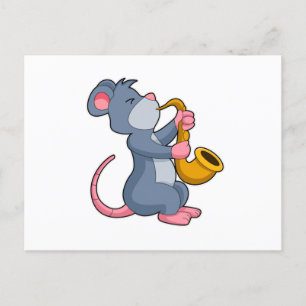 Rat bij Muziek met Saxophone Briefkaart