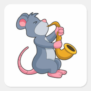 Rat bij Muziek met Saxophone Vierkante Sticker