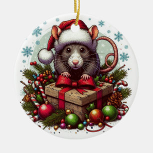 Rat dragen kerstmuts kerstcadeautjes Art Keramisch Ornament