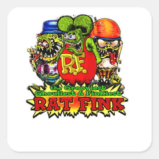 rat fink hot roth vierkante sticker (Voorkant)