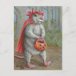 Rat in Devil Costume Halloween briefkaart