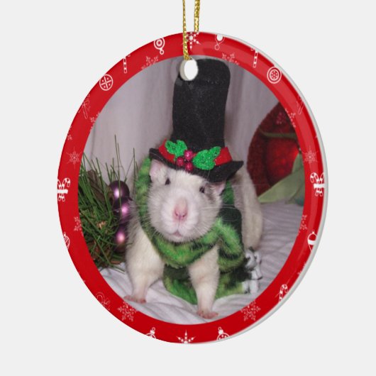 Rat kerstversiering keramisch ornament (Links)