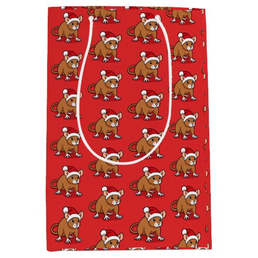Rat met kerstmuts medium cadeauzakje (Voorkant)