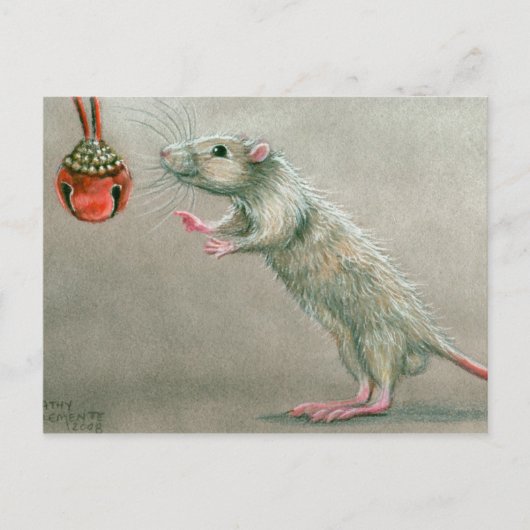 Rat met rode bel briefkaart Kerst (Voorkant)