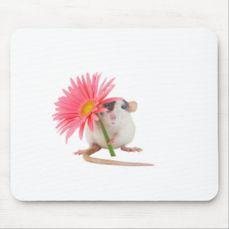 Rat met roze bloem muismat