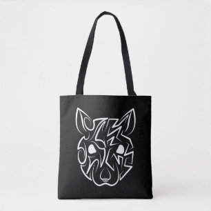 Rat met zwarte en witte tribale draagtas