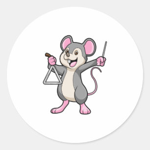 Rat op muziek met Triangel Ronde Sticker