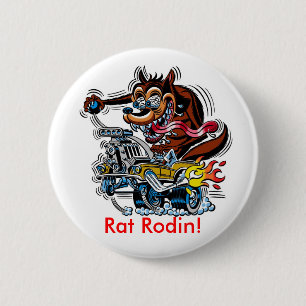 Rat op warme weg, Rat Rodin. Ronde Button 5,7 Cm