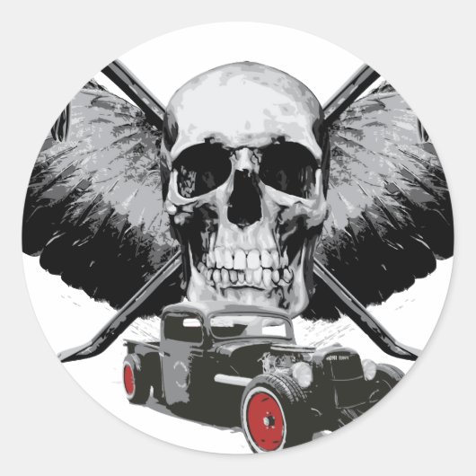Rat Rod Skull & Crowbars Ronde Sticker (Voorkant)