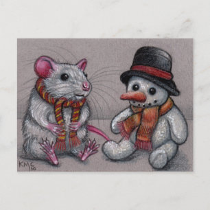 Rat Snowman en écharpe Carte postale