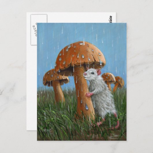 Rat sous Champignons en pluie Carte postale (Devant / Derrière)