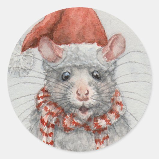 Rat sticker in rood Santa hat KMCoriginals (Voorkant)
