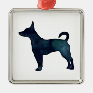Rat Terrier Black Waterverf Silhouette Metalen Ornament