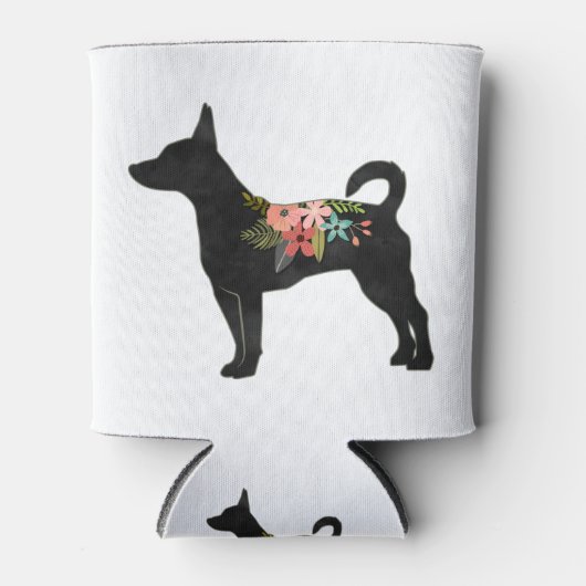 Rat Terrier CN Dog Boho Floral Silhouette Blikjeskoeler (Voorkant)