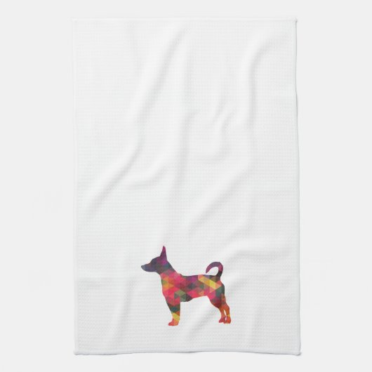 Rat Terrier Colorful Geometric Pattern Silhouette Theedoek (Verticaal)