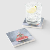 Rat Terrier Dog in Snow, die met Kerstmis rondloop Stenen Onderzetter (Zijkant)