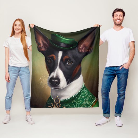 Rat Terrier Dog in St. Patrick's Day Dress Fleece Deken (In situ)