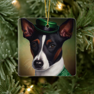Rat Terrier Dog in St. Patrick's Day Dress Keramisch Ornament