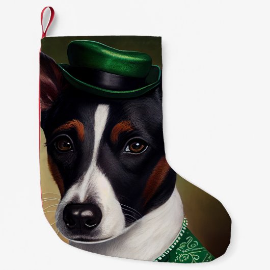Rat Terrier Dog in St. Patrick's Day Dress Kleine Kerstsok (Voorkant)