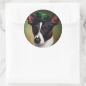 Rat Terrier Dog in St. Patrick's Day Dress Ronde Sticker (Tas)