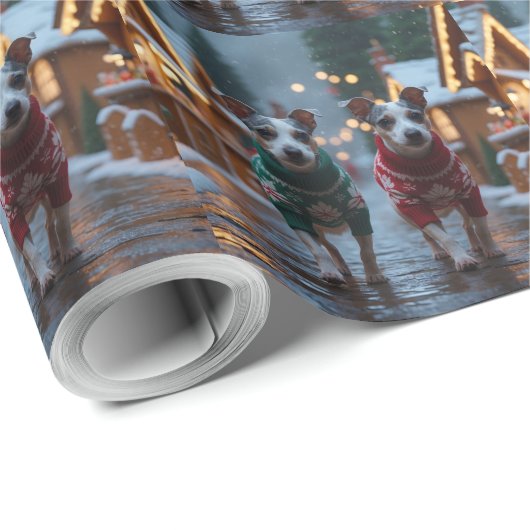 Rat Terrier Dogs Christmas Snow Holiday Cadeaupapier (Rol Hoek)