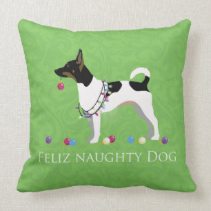 Rat Terrier Feliz Naughty Dog Kerstmis Kussen