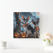Rat Terrier Halloween Spooky Vierkante Klok (Huis)