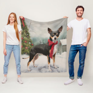 Rat Terrier-hond in de sneeuw Kerstmis  Fleece Deken