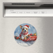 Rat Terrier Hond in Sledge Laat het Sneeuw Kerstmi Magneet (Insitu (Vaatwasser))