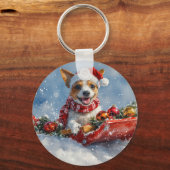 Rat Terrier Hond in Sledge Laat het Sneeuw Kerstmi Sleutelhanger (Achterkant)