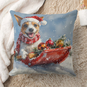 Rat Terrier-hond in slee Let it Snow Kerstmis Kussen