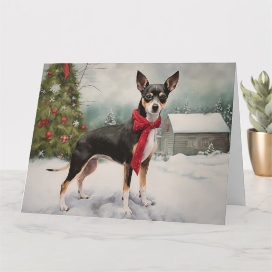 Rat Terrier Hond in Sneeuw Kerstmis Kaart (Kleine Plant)