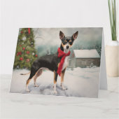 Rat Terrier Hond in Sneeuw Kerstmis Kaart (Voorkant)