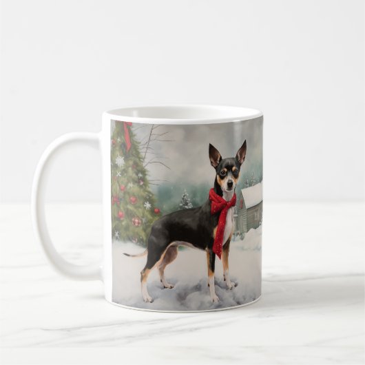 Rat Terrier Hond in Sneeuw Kerstmis Koffiemok (Links)