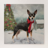 Rat Terrier Hond in Sneeuw Kerstmis Legpuzzel (Verticaal)