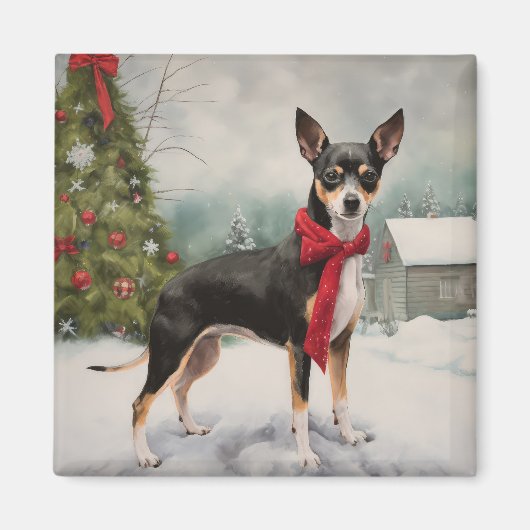 Rat Terrier Hond in Sneeuw Kerstmis Magneet (Voorkant)